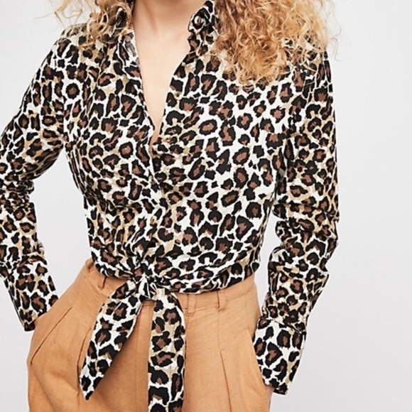 Free People Leopard Crop Button Down Shirt - Picture 1 of 14